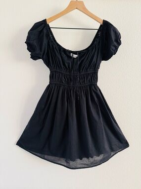 Faithfull the Brand Viola Mini Dress Black Puff Sleeve Smocked S